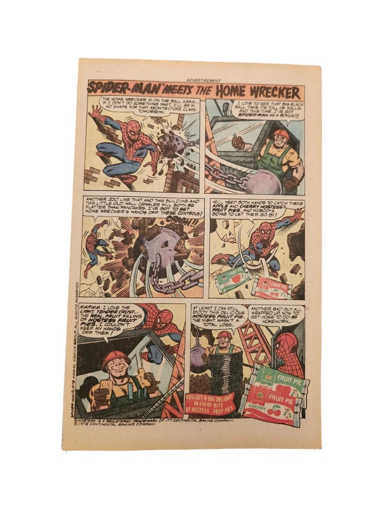PRINT AD 1978 HOSTESS Fruit Pies & SPIDER-MAN Comic Size Original & Authentic