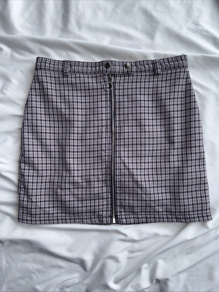 Wild Fable Purple Black Plaid Zipper Front Mini Skirt Size S