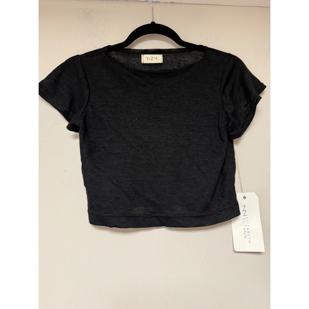 Elizabeth Suzann Black Linen Blend Crop Top Short Sleeve Size Small