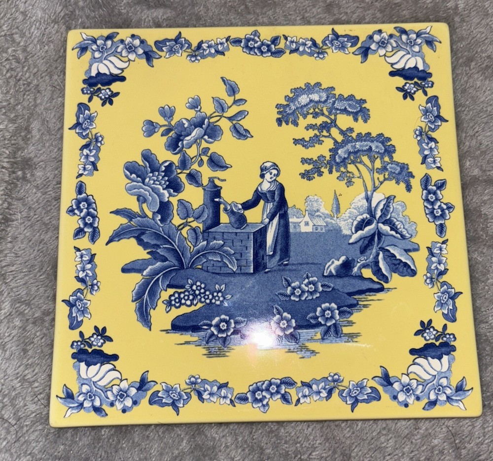 Spode BLUE ROOM Blue Yellow Square Trivet - EUC Tile