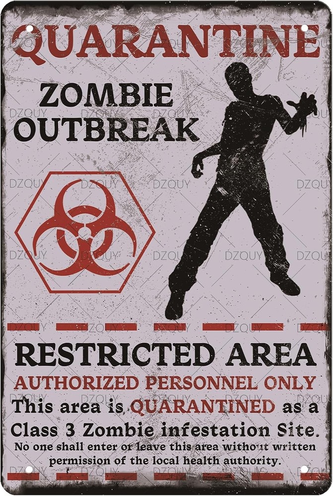 Quarantine Zombie Outbreak Metal Tin Warning Sign Wall Decor 8x12 Inch