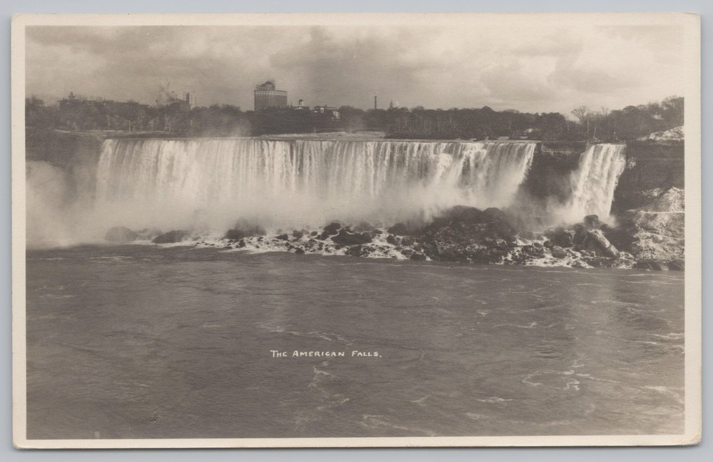 State View~Air View American Falls B&W Card~Vintage Postcard