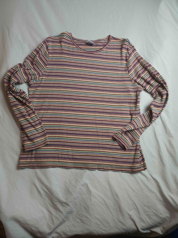 Old Navy Shirt Womens XL Multi Color Striped Long Sleeve Vintage Crewneck Top