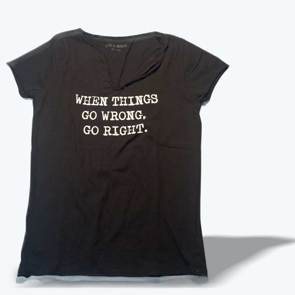 Zadig & Voltaire Henly T Shirt Tunisien MC Glitter Graphic Tee Black Womens XS