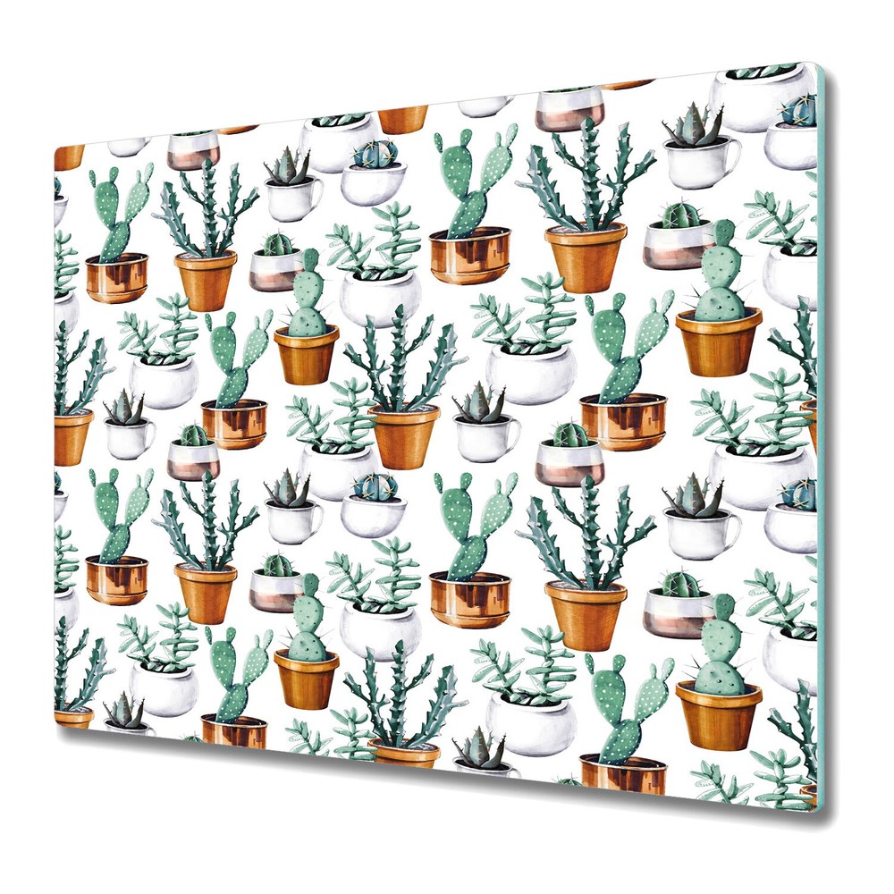 Glass Kitchen Chopping Cutting Board Cacti Pots Watercolour Floral Plants 60x52
