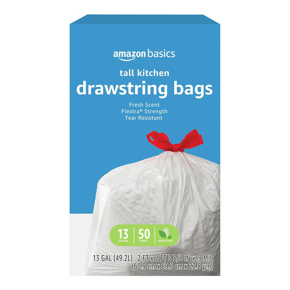 Flextra Tall Kitchen Drawstring Trash Bags, Fresh Scent, 13 Gallon, 50 Count,...