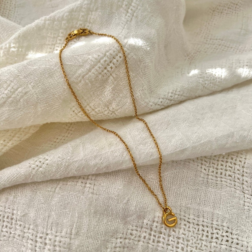 Vintage 80s Givenchy Paris New York Gold Tone G Logo Pendant Necklace Signed