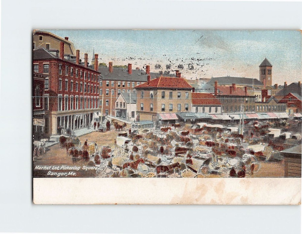 Postcard Market Lot Pickering Square Bangor Maine USA