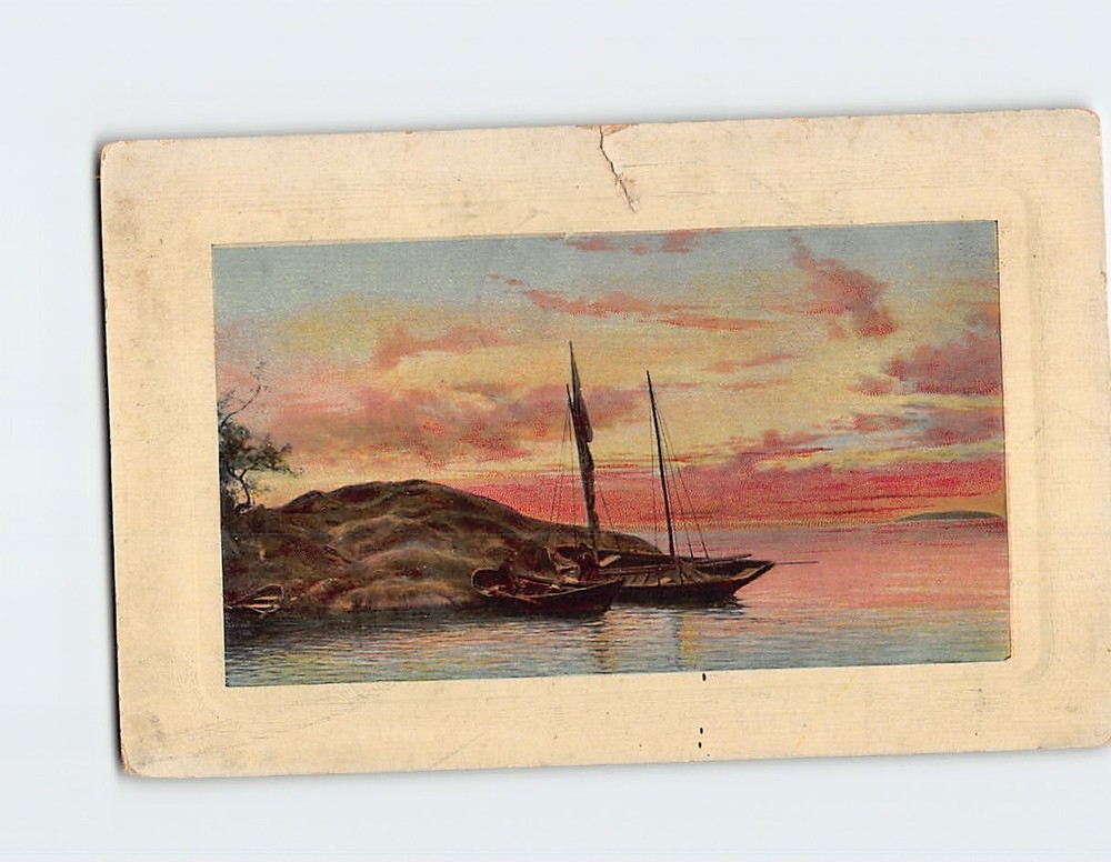 Postcard Boats Rock Lake Landscape Scenery