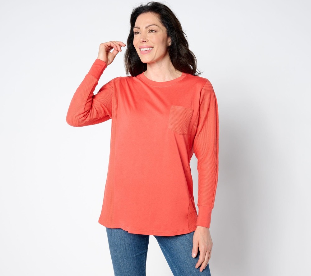 Belle by Kim Gravel Women's Top Sz XS Mixed Media Waffle & Jersey Orange A651237