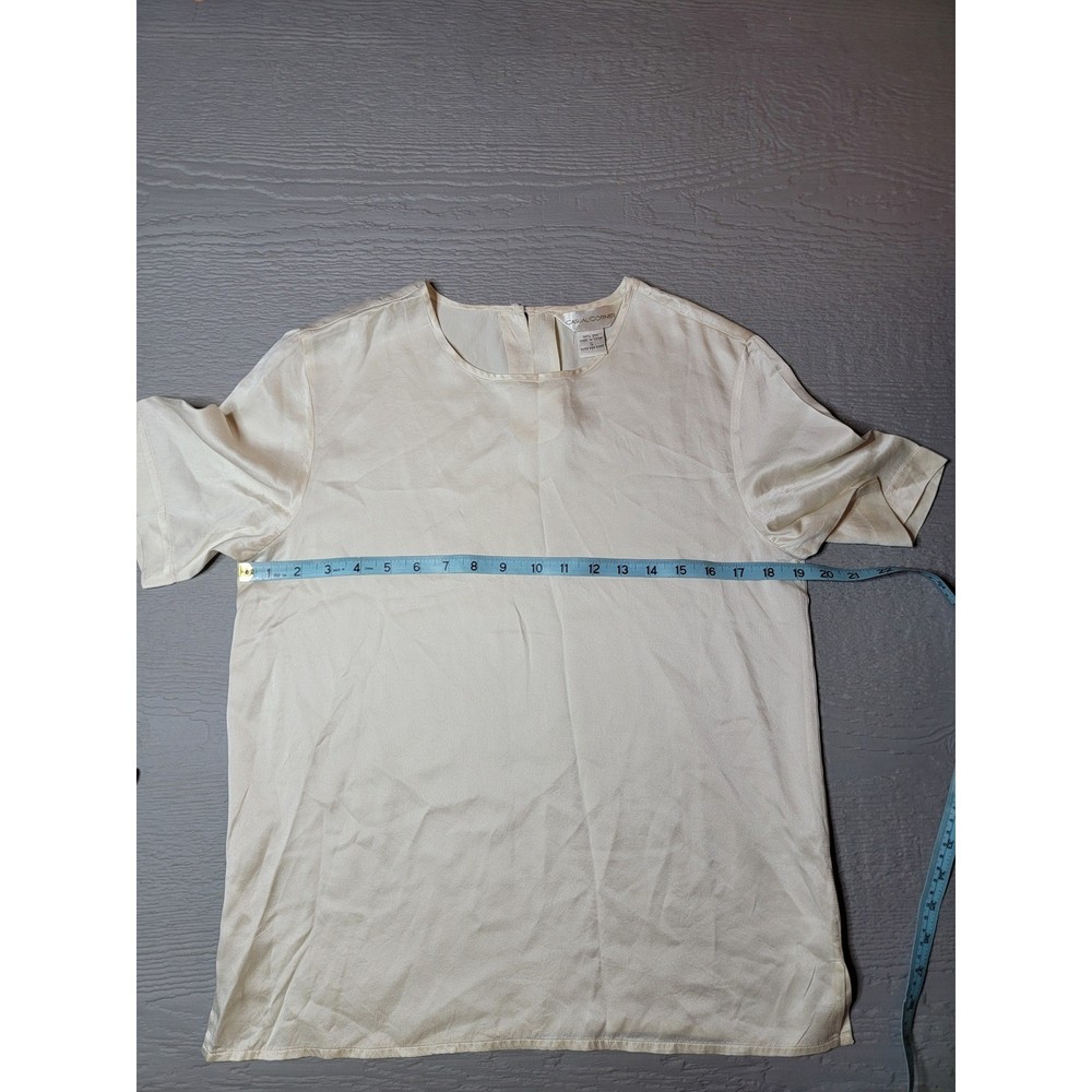 Casual Corner Vintage 100% Silk Blouse Cream Ivory Short Sleeve Keyhole Back S