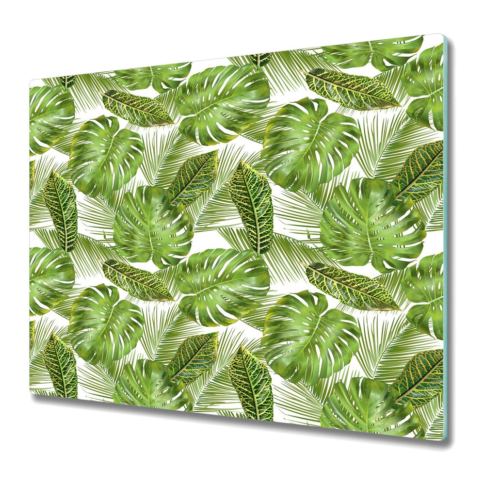 Glass Kitchen Chopping Board Worktop Saver Tropical Leaves with frog 60x52