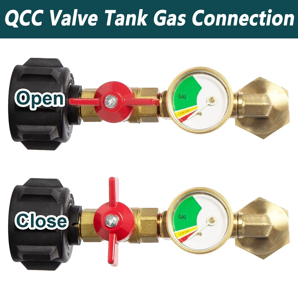 Válvula QCC Tanque de Gas Conector de Gas Recarga de Tanque con Medidor y Válvula de Control ON-Off