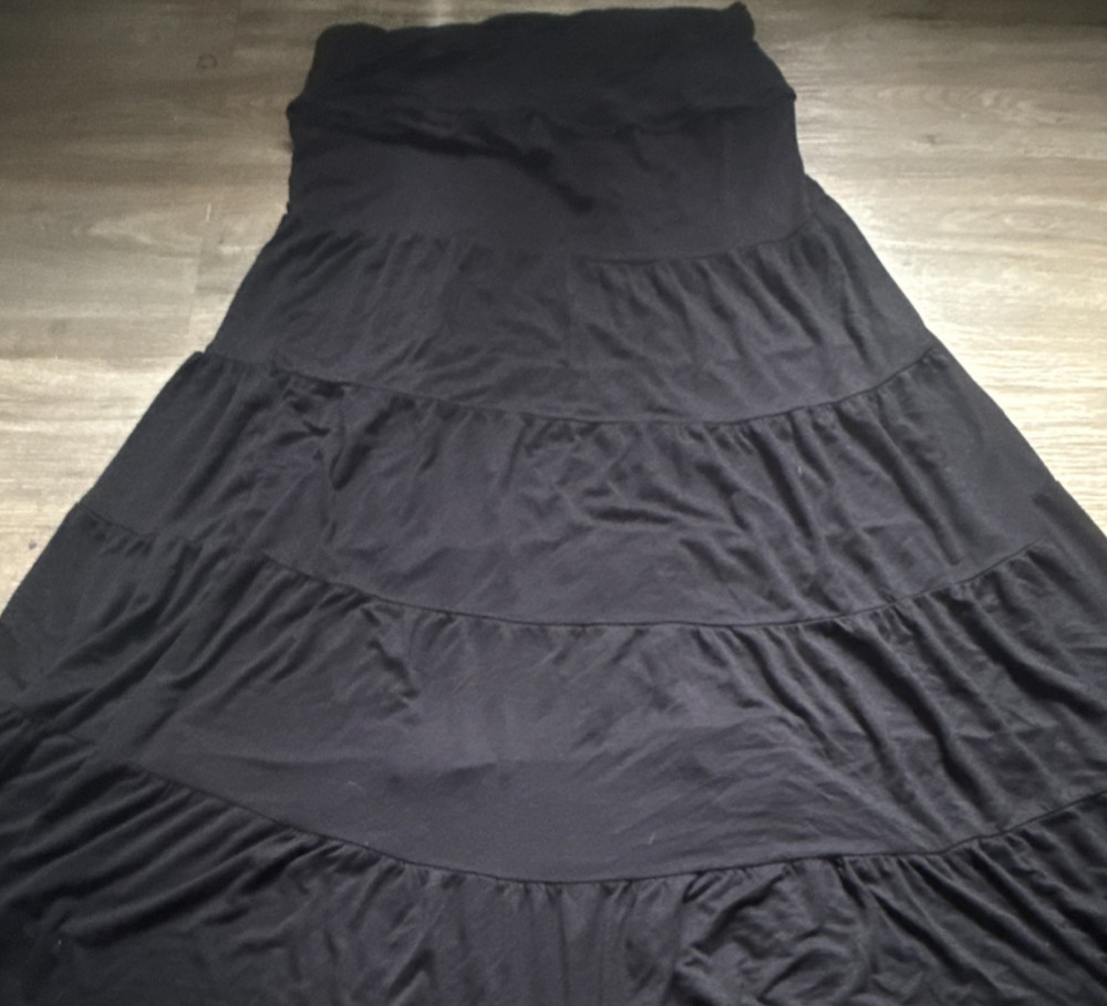 AB Studio Black Layered Maxi Skirt Women's Long Solid Stretch Size XL