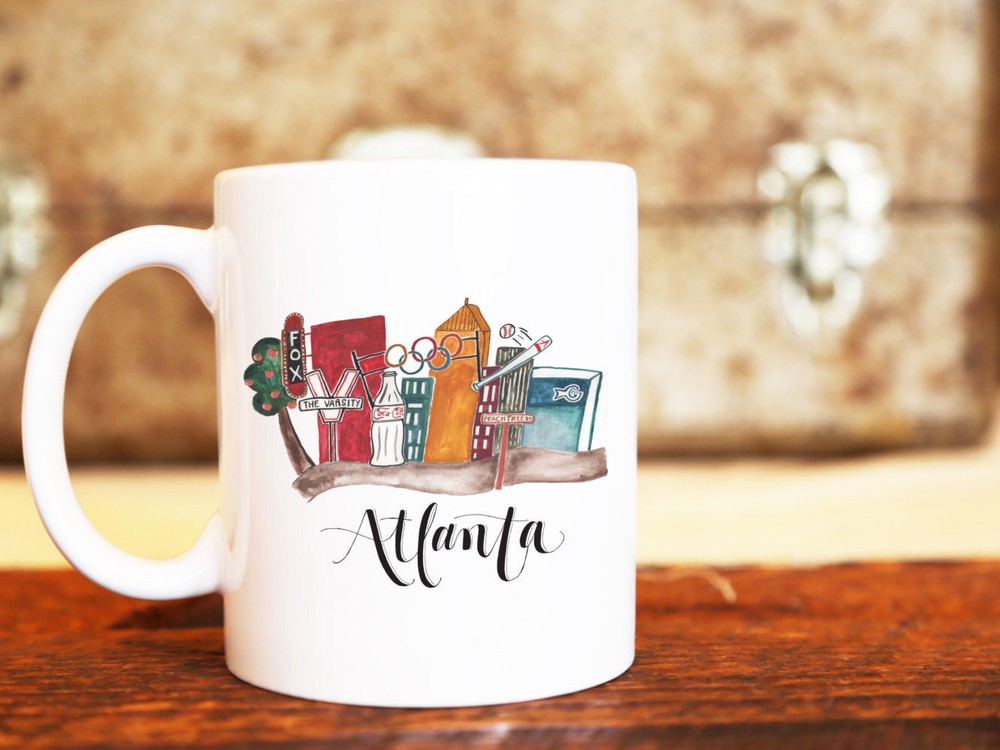Atlanta Cityscape Skyline Illustrated Ceramic Plastic Travel Coffee Mug Cup
