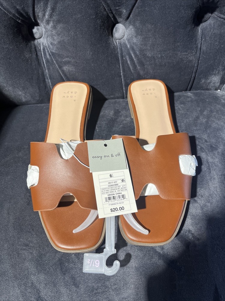 A New Day Women's Sandals, Cognac/Nina Slide Brown Sandals, Size 8. NEW
