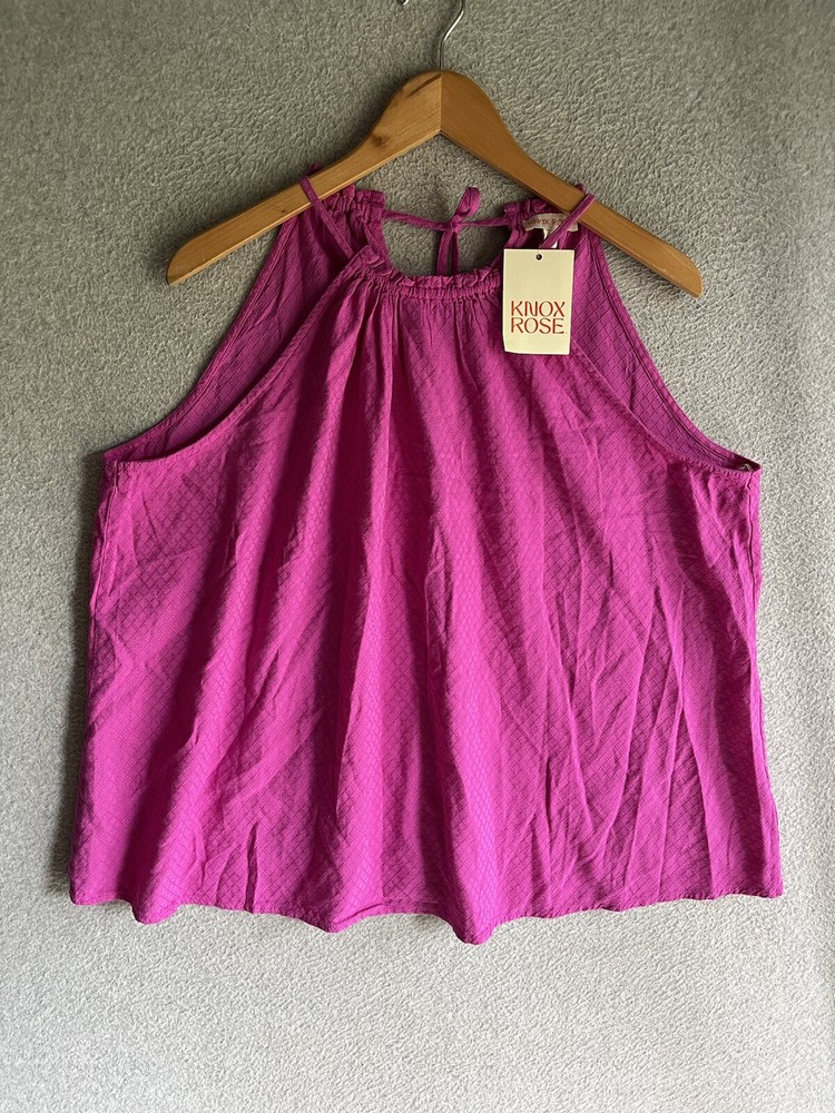 Knox Rose Top Women XL Pink Halter Neck Flutter Sleeveless Boho Beach Resort NWT