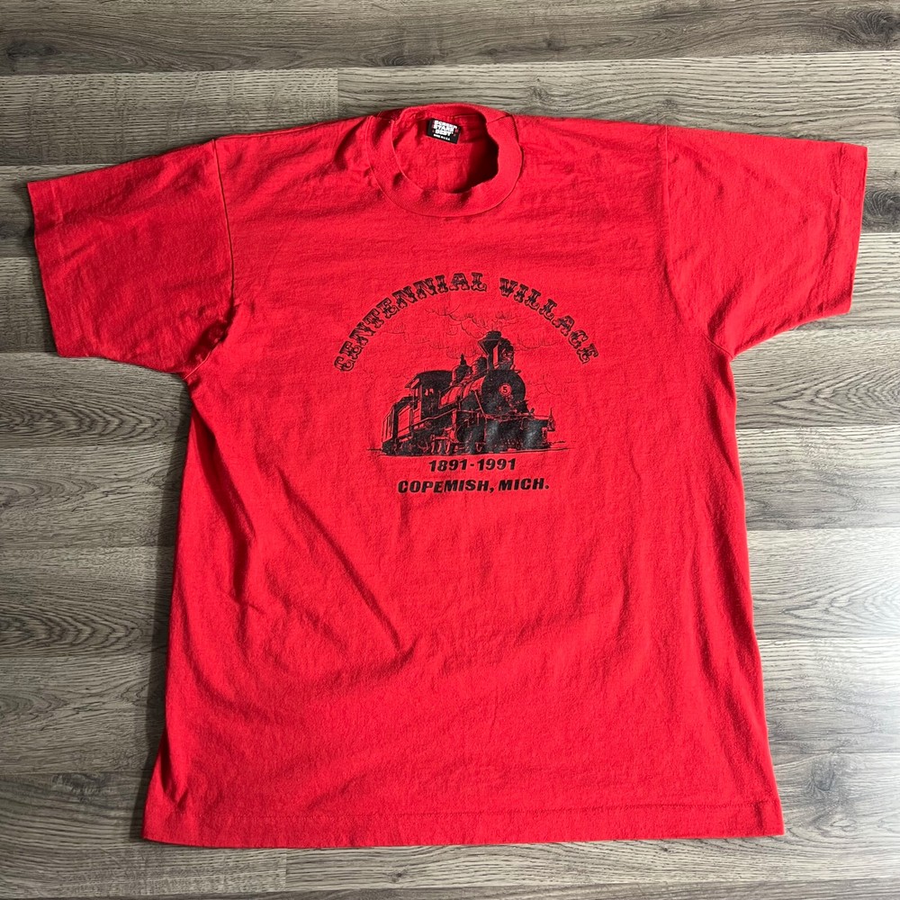 VTG Train Steam Locomotive T Shirt Fits Large Single Stitch 1990s Copemish Mich