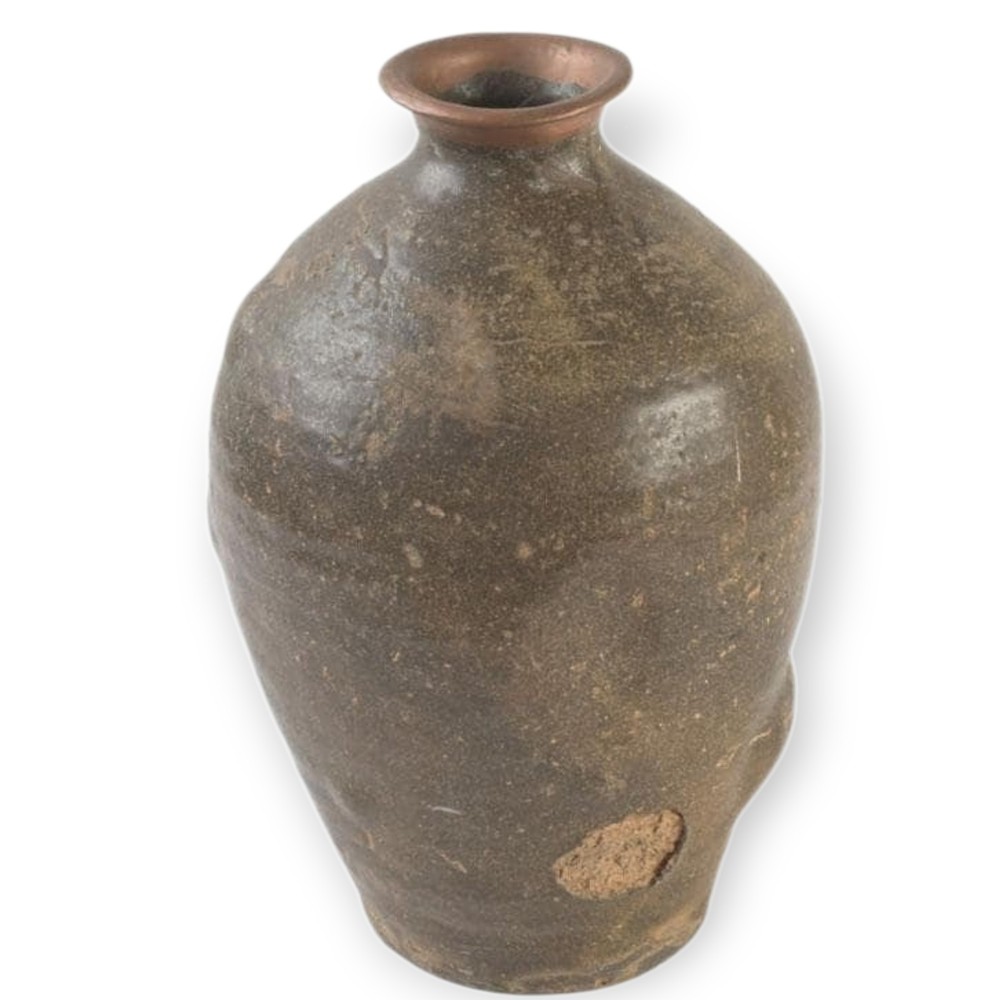 Antique Seto Vase Edo 19th C Japanese Pottery Jar Vessel Rustic Ceramic 10 inch