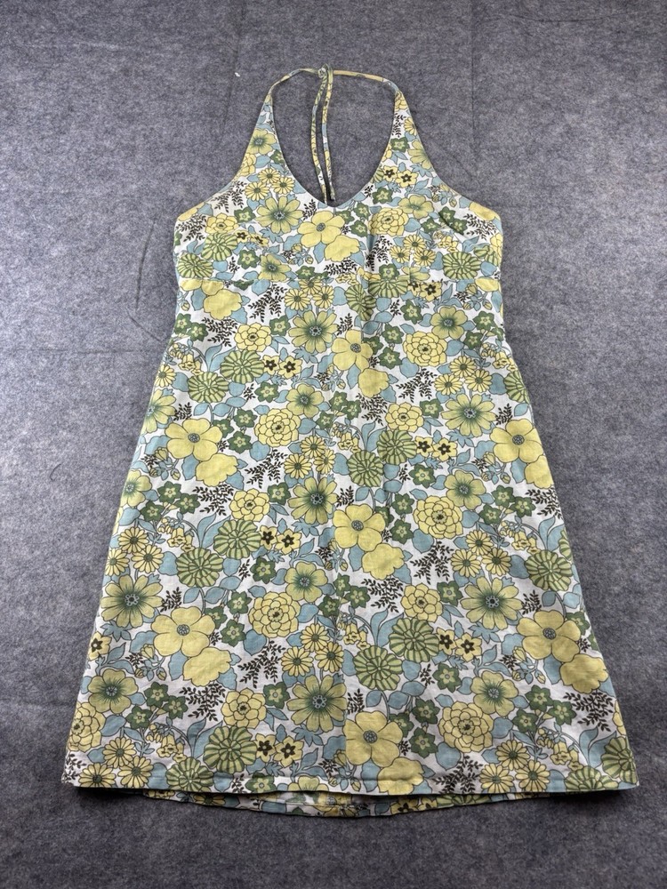 VTG Y2K Linen Floral Halter Mini Dress Sundress Women’s Size 2 Old Navy Coastal