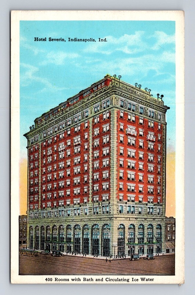 Indianapolis IN-Indiana, Hotel Severin Street Scene Vintage Postcard