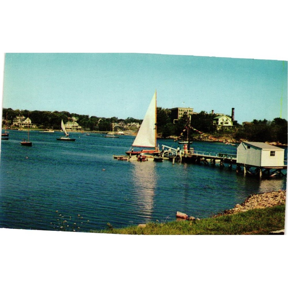 Vintage 1954 York Harbor Maine Postcard Sailboats Coastal Scene Edward D Hipple