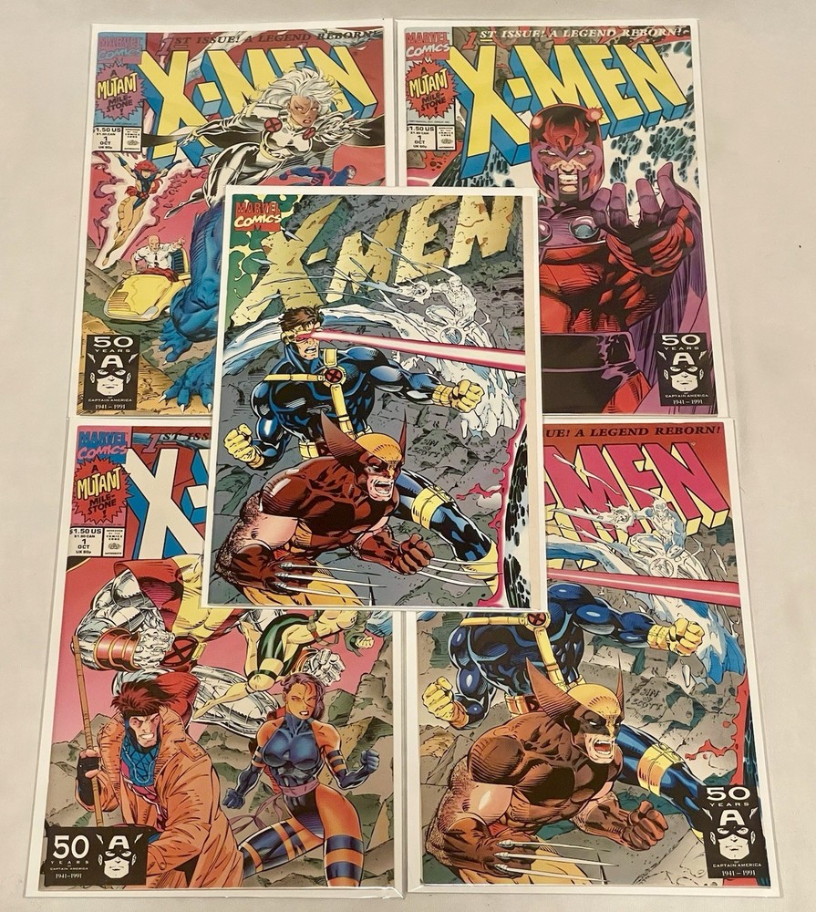 Vintage 1991 X-Men #1 Complete Set of All 5 Covers A B C D & E Jim Lee Art