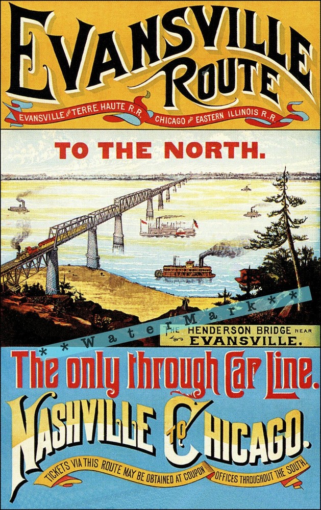 Nashville To Chicago Evansville RR Route Vintage Poster Print Art Retro Style