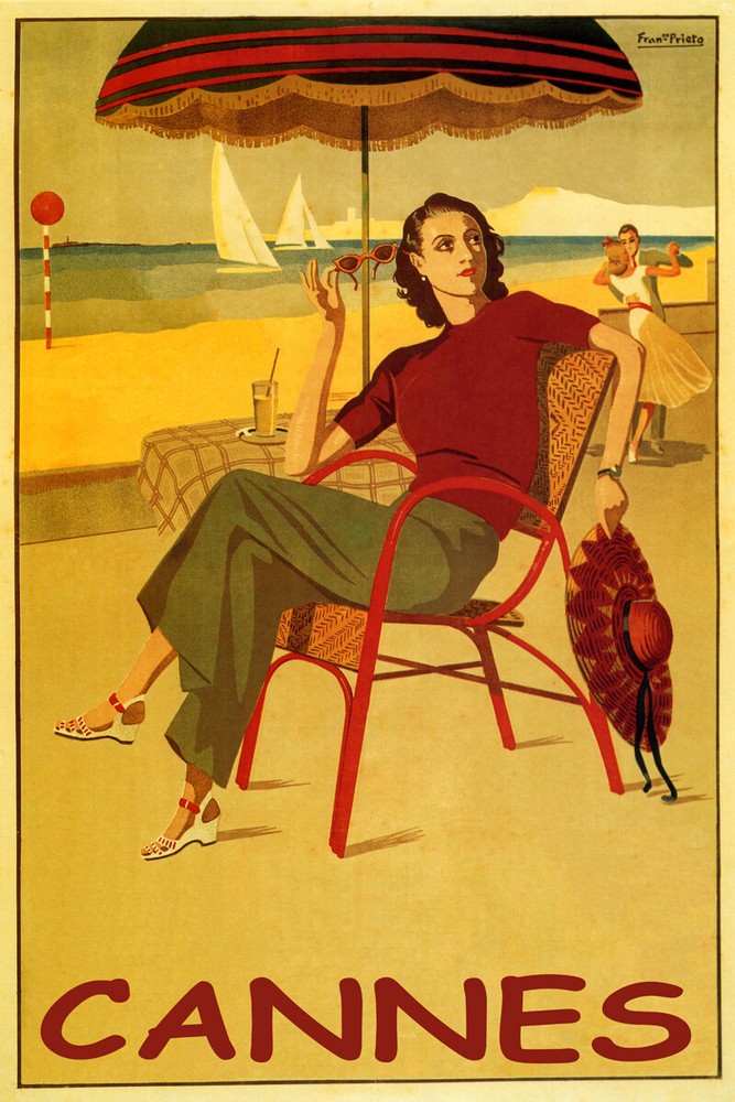 Summer Travel Cannes Beach Sailing Dancing Fashion Vintage Poster Repro FREE S/H