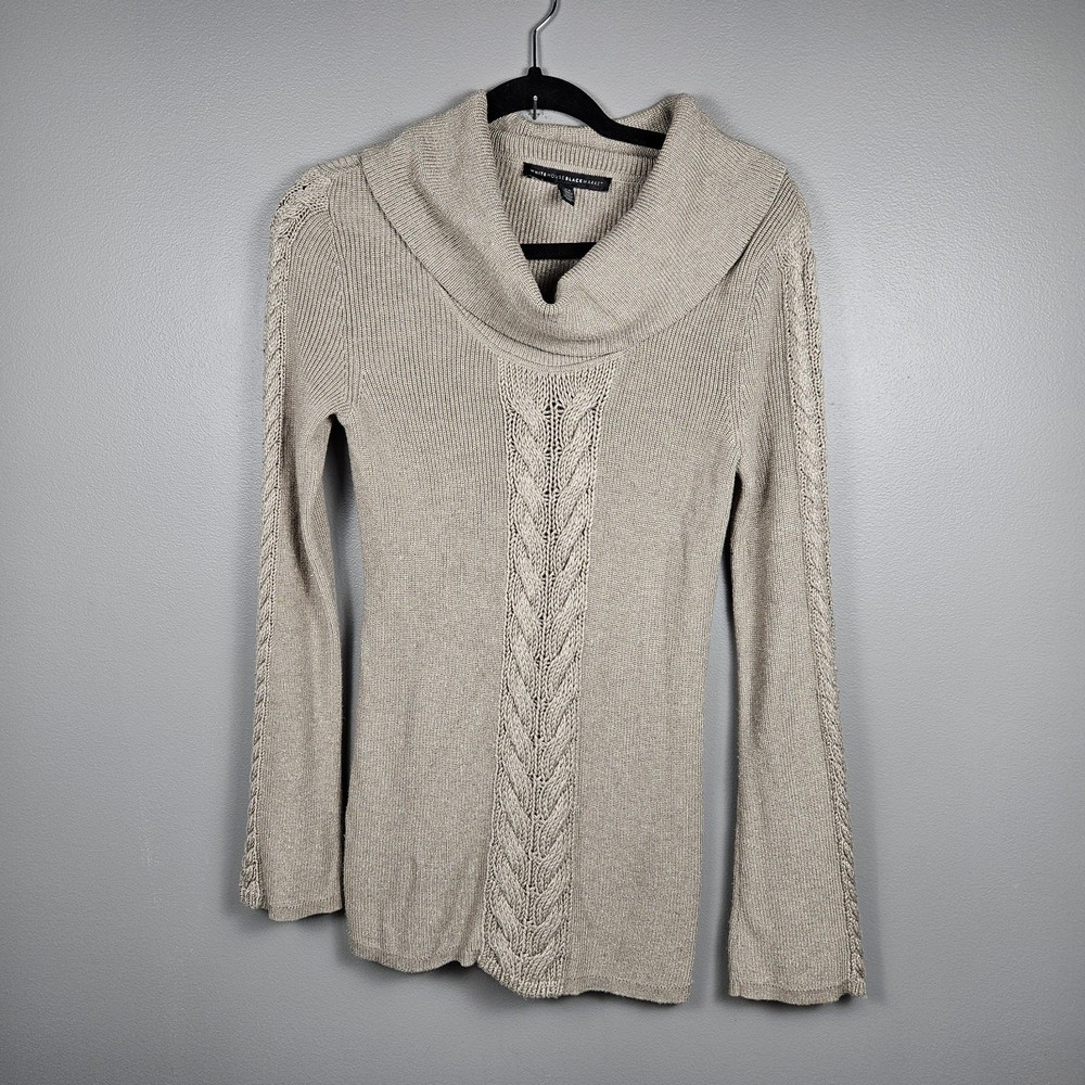 White House Black Market Women’s Size XS Metallic Cowl Neck Sweater Cable Knit