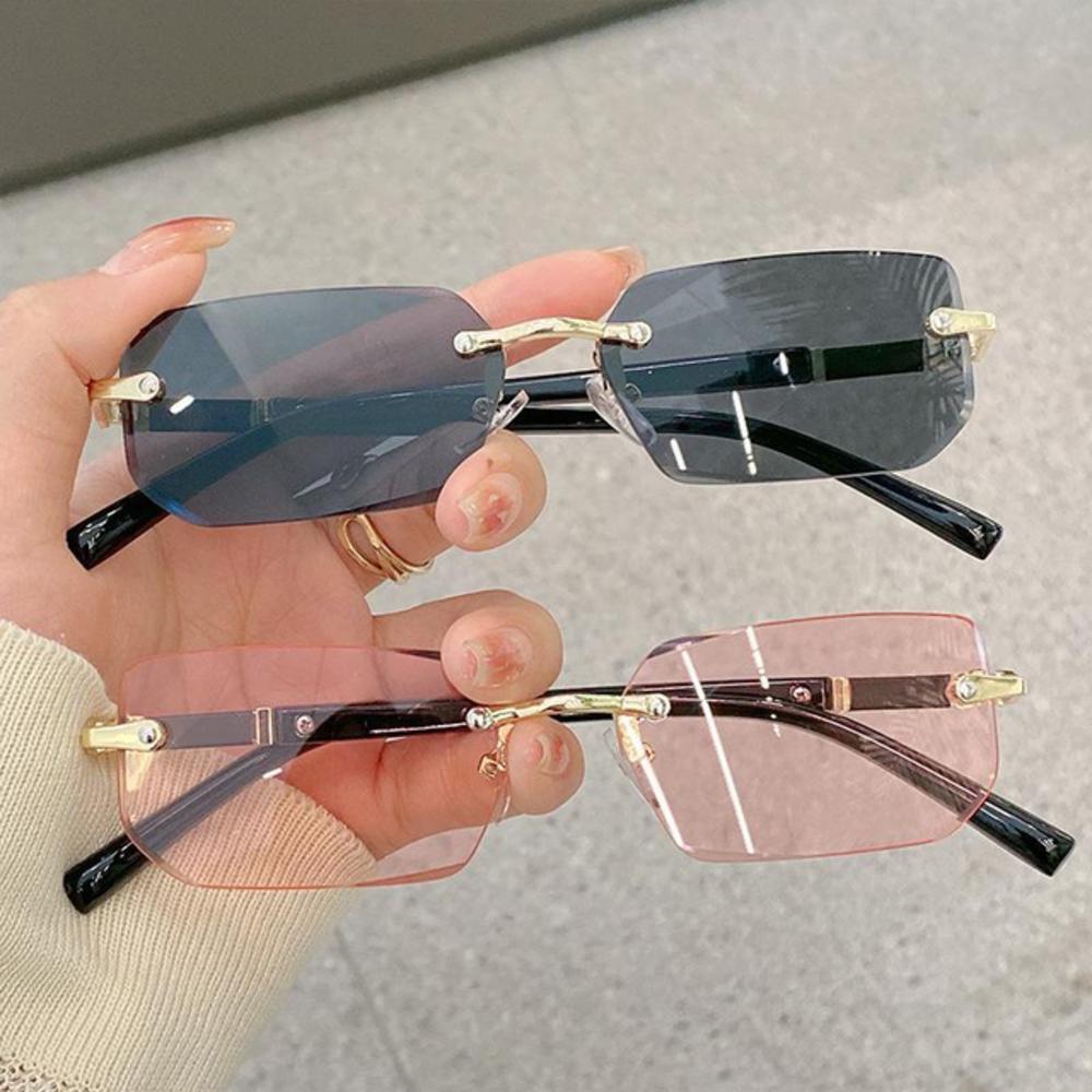 UV400 Protection Rimless Rectangle Sunglasses Y2K Shades  for Women & Men