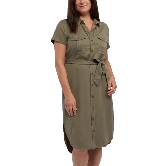 Teddi Rose Womens Shirt Dress Tencel, Green, S