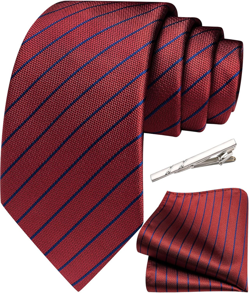63 Inches Extra Long Ties for Big and Tall Men Silk Striped Necktie Pocket Squar