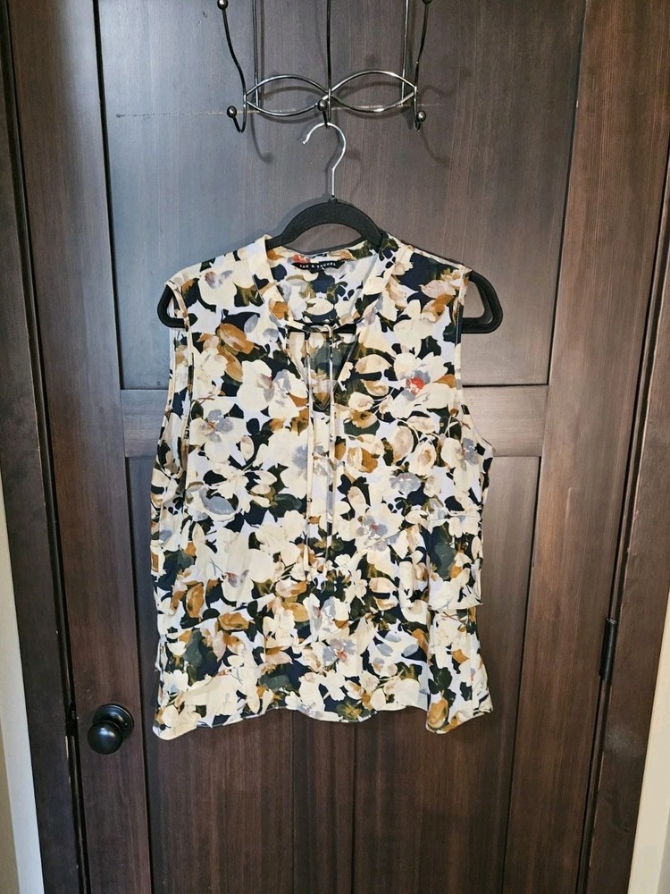 EUC Women's Zac & Rachel Floral Ruffle Sleeveless Top Blouse Size Large