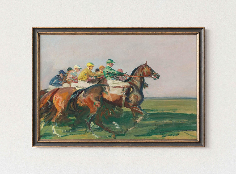 Vintage Horse Racing Wall Art – Minimalist Equestrian Art Print
