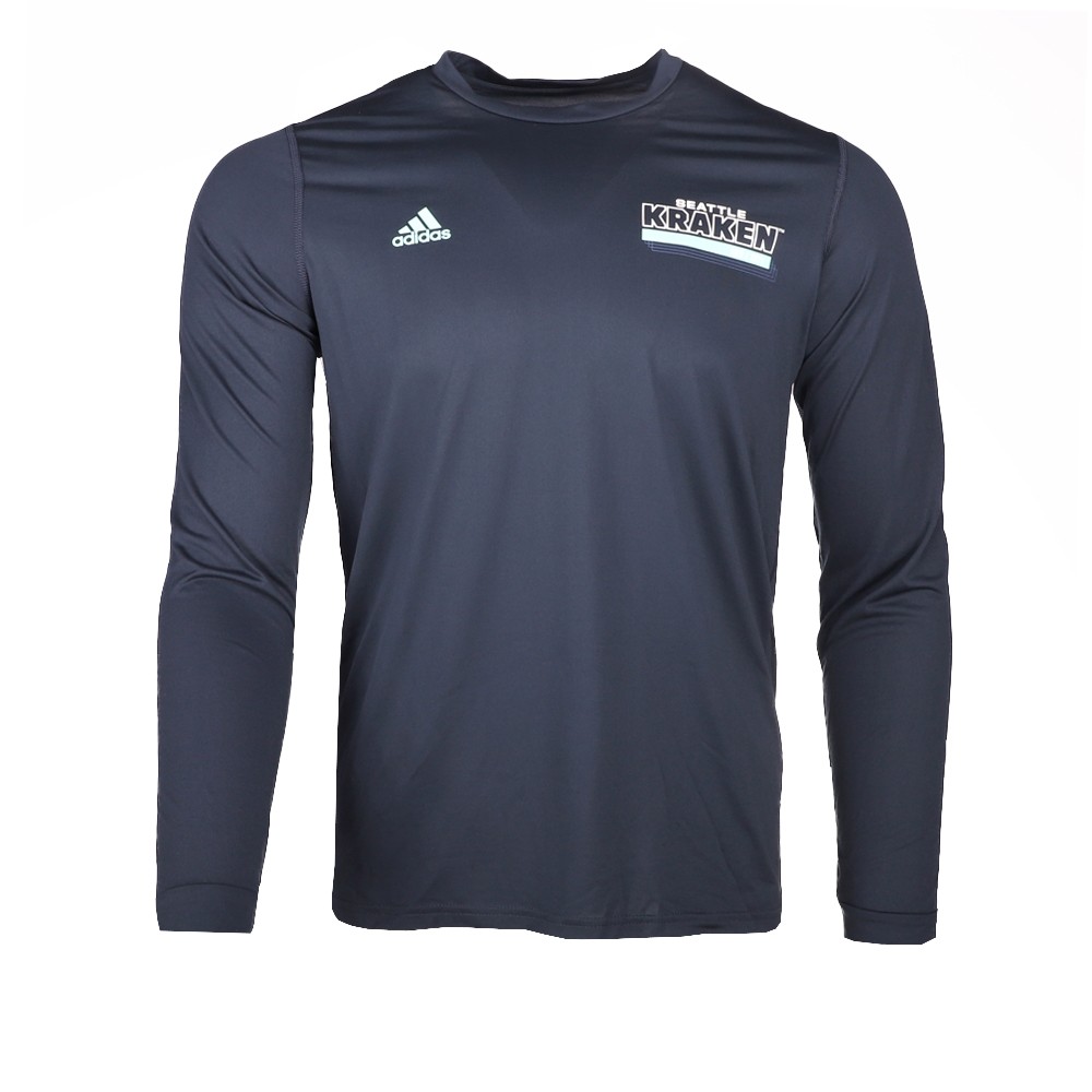 adidas Seattle Kraken Creator Crew Neck Long Sleeve T-Shirt Mens Blue Casual Top
