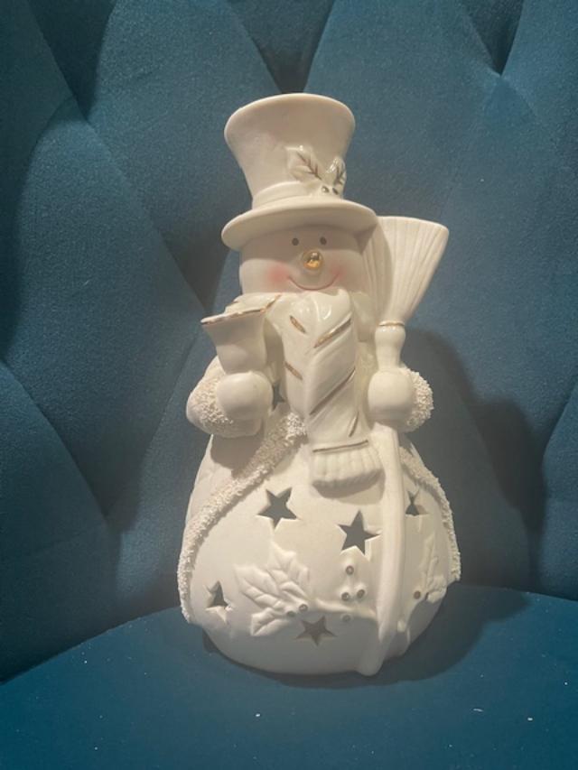 JCPenny Home Collection White Ceramic Snowman Light Accent Decor Christmas SG9-image