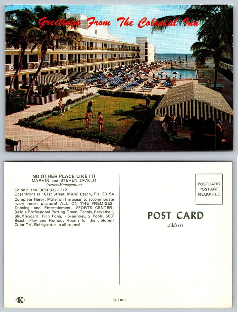 Vintage Colonial Inn Miami Beach Florida Oceanfront Resort Postcard