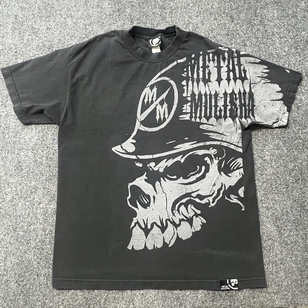 Vintage Y2K Metal Mulisha AOP T Shirt Men’s Large Faded Black Distressed grunge