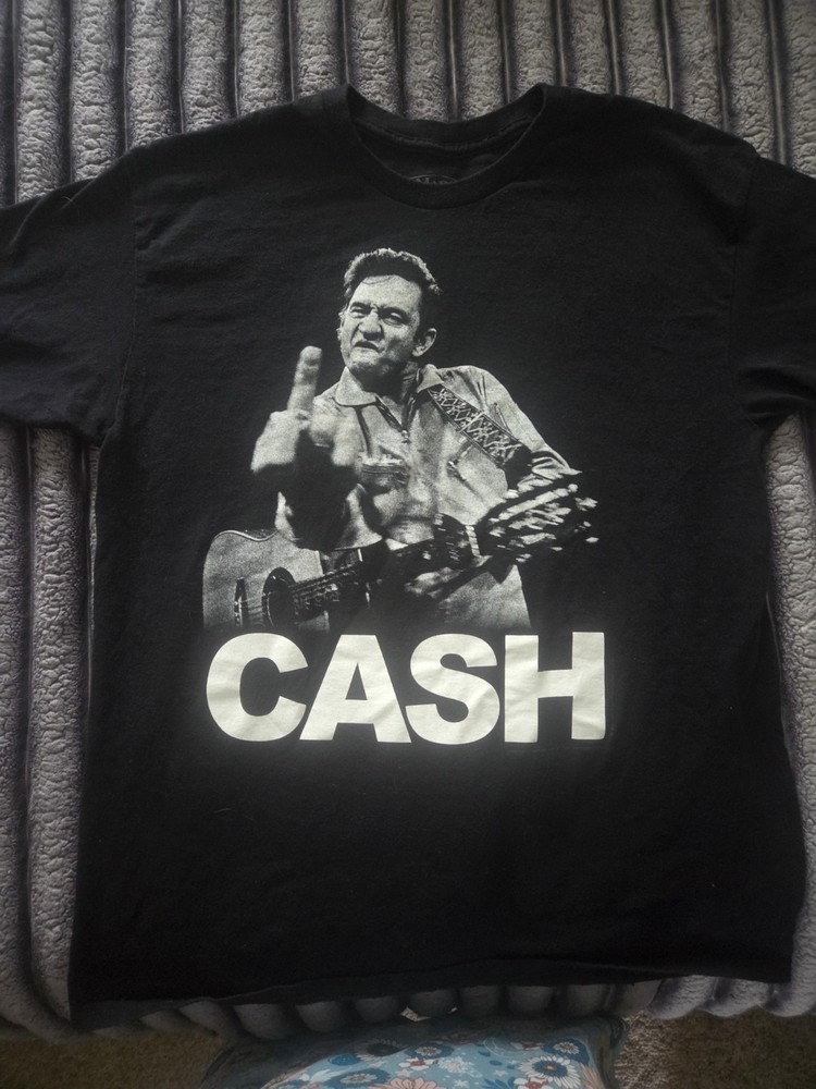 Johnny Cash Middle Finger Graphic Band Tee Black Mens L