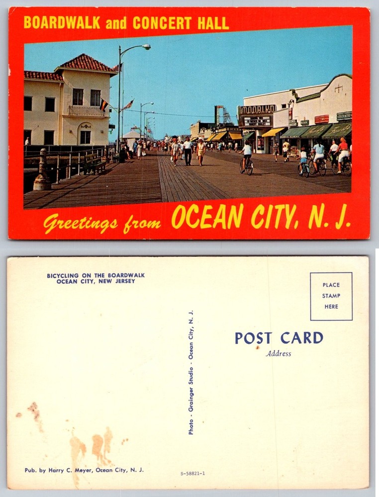 Vintage Ocean City NJ Boardwalk Moorlyn Theatre Bicycling Postcard Chrome