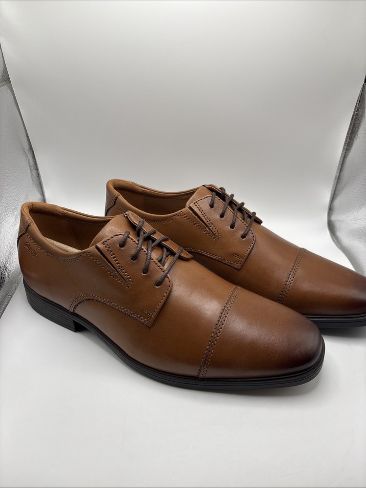 Clarks Men’s Tilden Cap Oxford Shoes Dark Tan Leather Size US 9.5 M