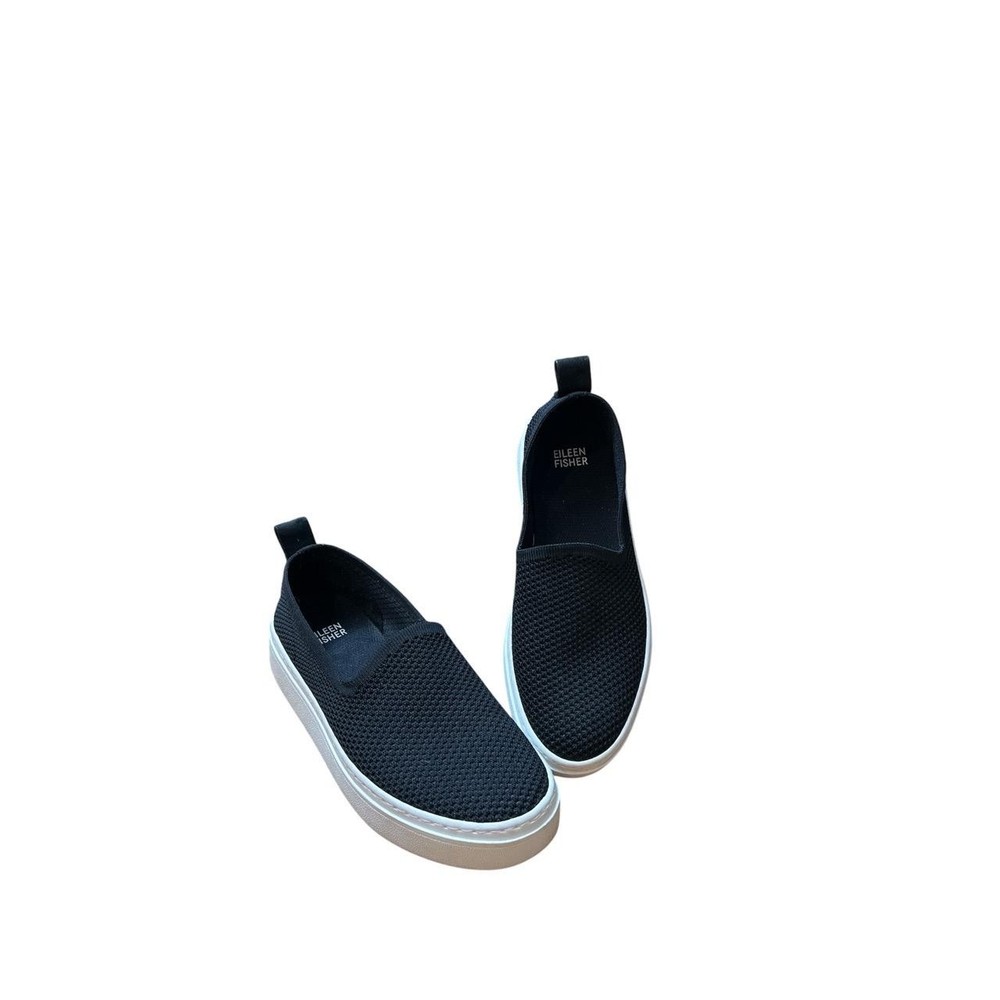 Eileen Fisher Prosper Platform Black Knit Upper SlipOn  Shoe 6 1/2 Minimalist