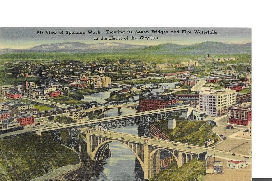 Vintage Linen Postcard Air View Spokane, WA  012024