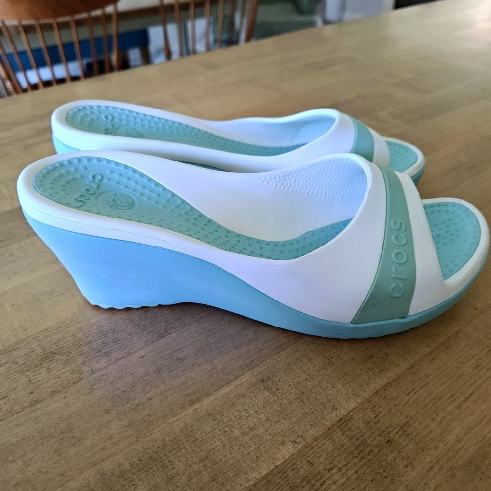 Crocs Sassari Wedge Sandals for Women in Aqua White Green Size 8