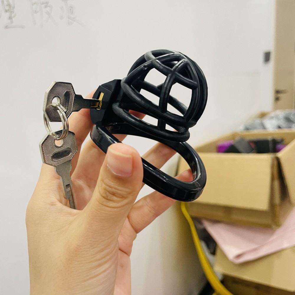 Male Breathable Resin Sissy Chastity Cage Lockable SM Bondage Deviced w/ 4 Rings