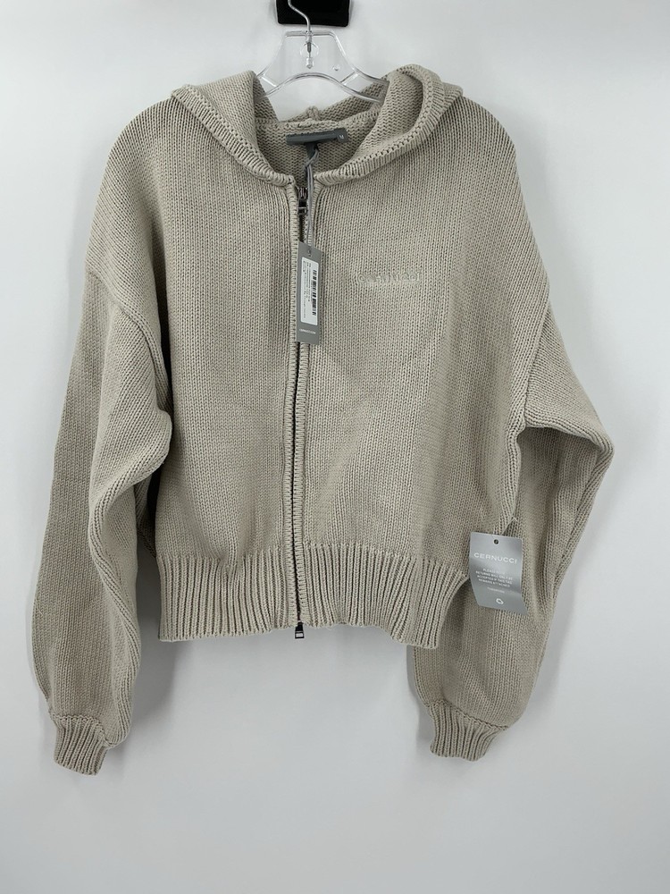 Cernucci KNITTED EMBROIDERED ZIP THROUGH TRACKSUIT - STONE Size Medium