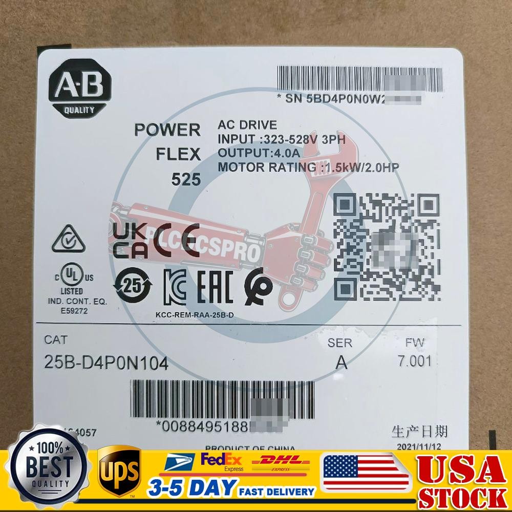 New Sealed AB 25B-D4P0N104 Power Flex 525 1.5kW 2Hp AC Drive US Free Tax