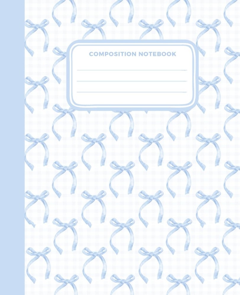 Cute Preppy Aesthetic Composition Notebook Pastel Blue Bows Design: Wide Ruled J