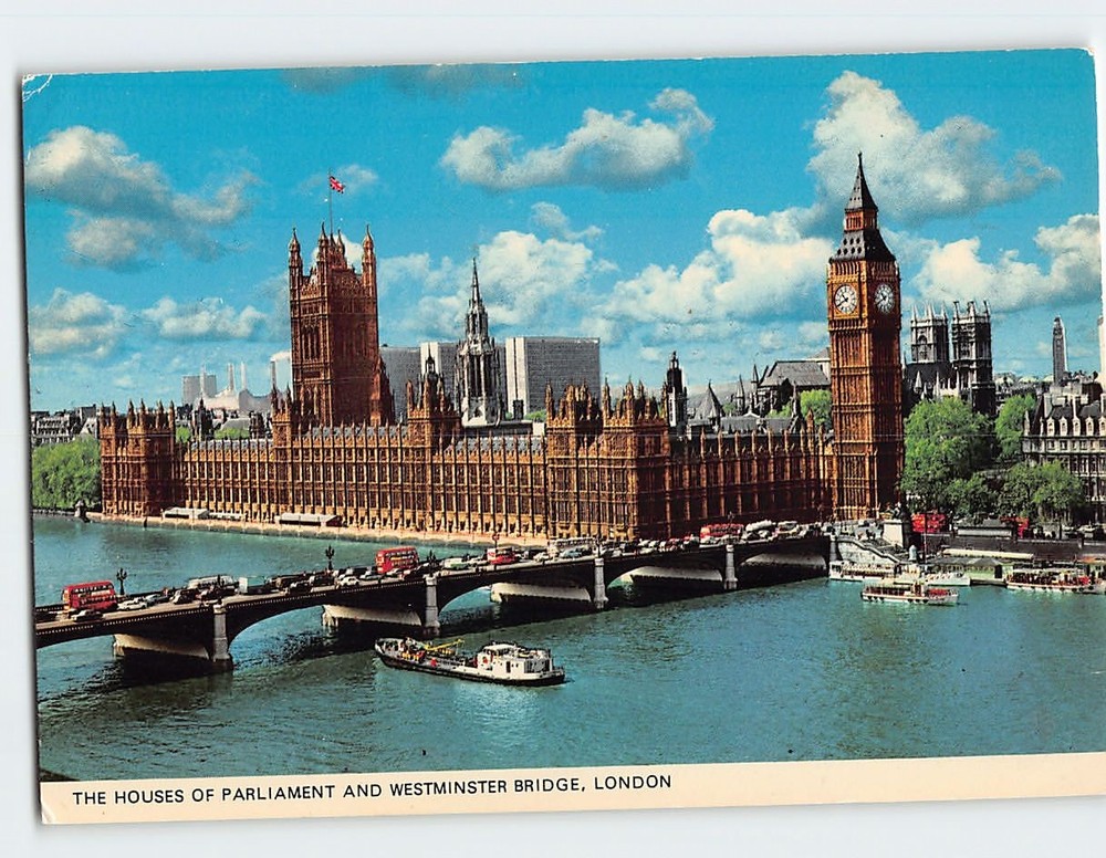 Postcard Houses of Parliament & Westminster Bridge London England